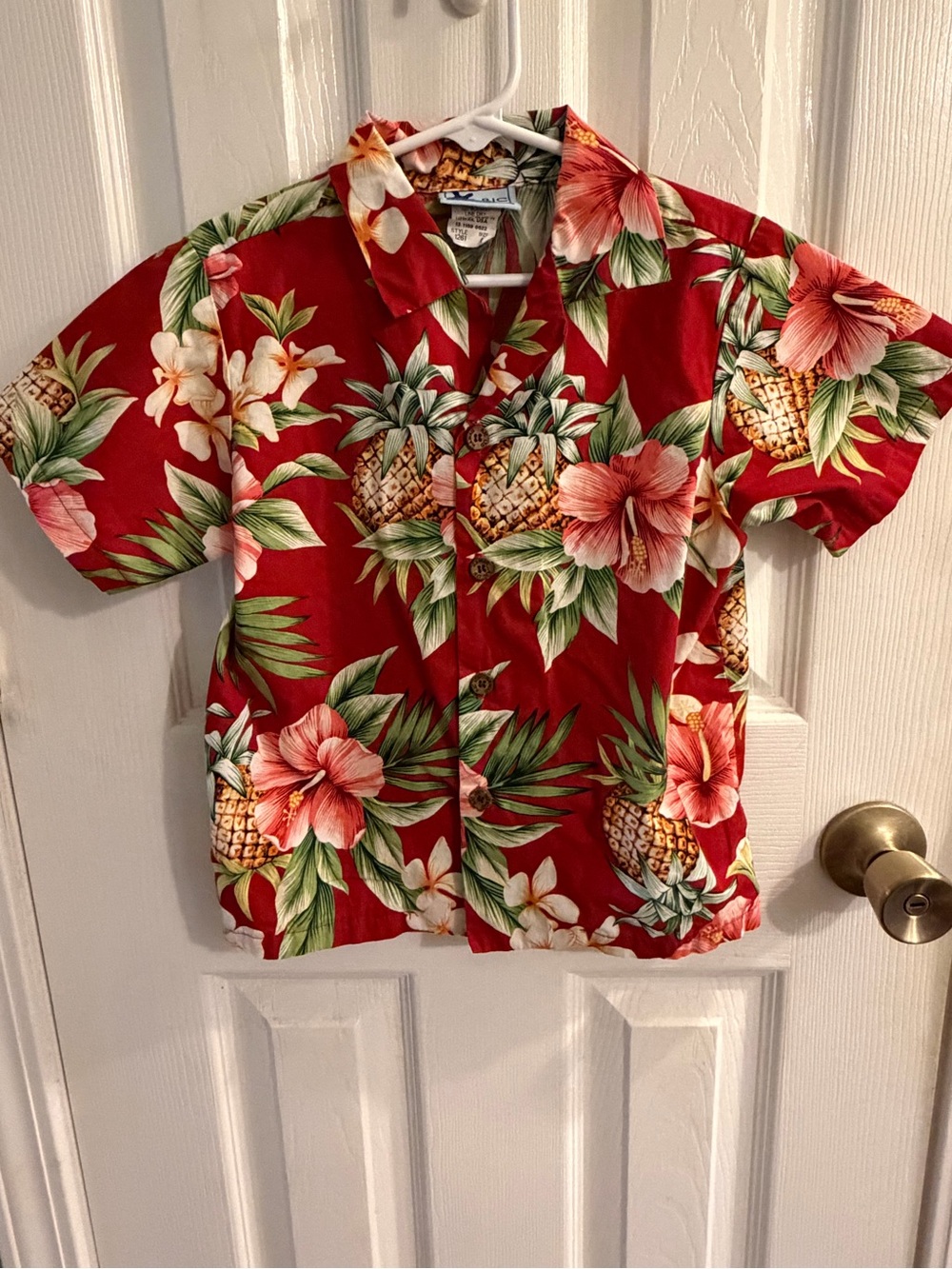 RJC Boy's Vibrant Print Red Pineapples & Hibiscus Flowers Hawaiian Shirt Size 6